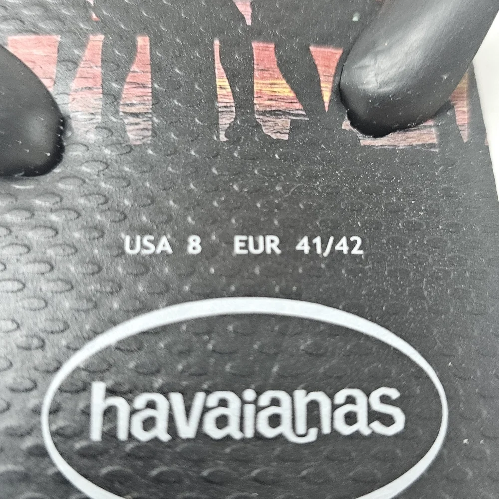 Havaianas Hype Sunset Graphic Flip Flops Black Rubber Sandals Sz 8